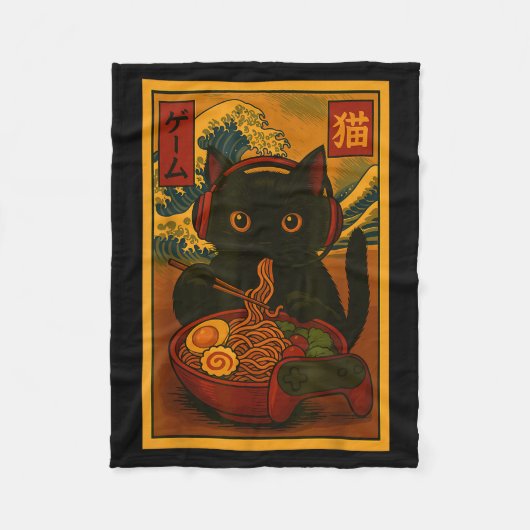 Gamer Cat Eating Ramen Japanese Style  Fleece Deken (Voorkant)