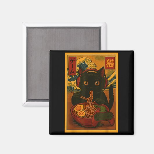Gamer Cat Eating Ramen Japanese Style  Magneet (Voorkant / Achterkant)