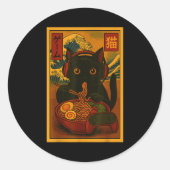 Gamer Cat Eating Ramen Japanese Style  Ronde Sticker (Voorkant)