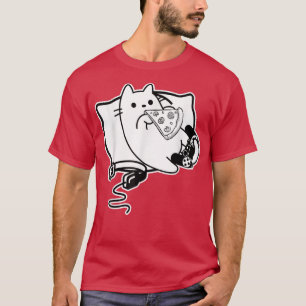 Gamer Cat Girl Boy die Pizza, headset en Pad laadt T-shirt