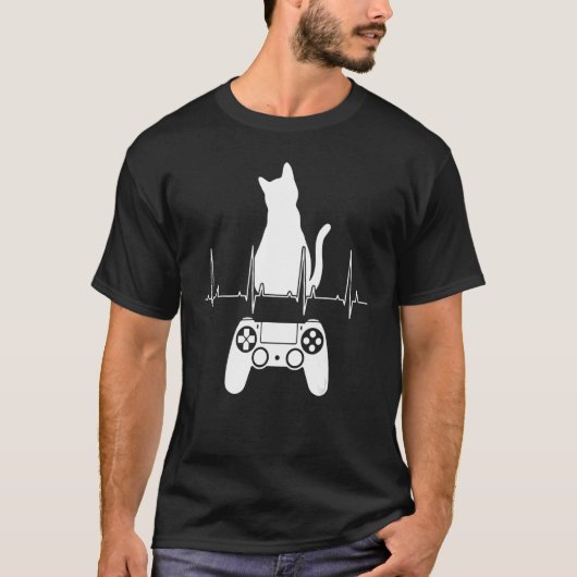 Gamer Cat Heartbeat Cat Animal Video Game Player T-shirt (Voorkant)