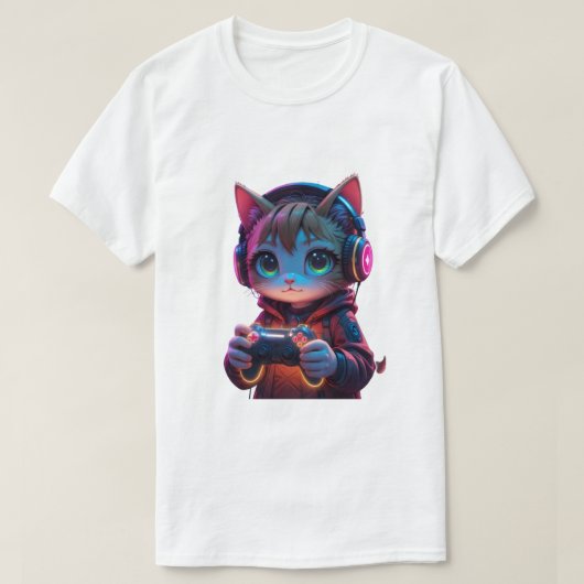 Gamer Cat met PlayStation Controller T-shirt (Design voorkant)
