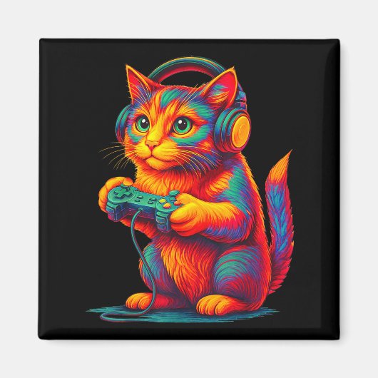 Gamer Cat Video Games Boys Teen Men Girls Funny Gi Magneet (Voorkant)