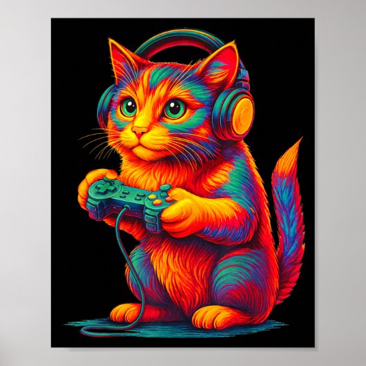 Gamer Cat Video Games Boys Teen Men Girls Funny Gi Poster (Voorkant)