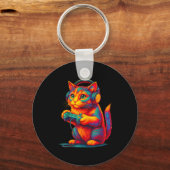 Gamer Cat Video Games Boys Teen Men Girls Funny Gi Sleutelhanger (Voorkant)