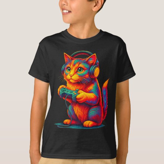 Gamer Cat Video Games Boys Teen Men Girls Funny Gi T-shirt (Voorkant)