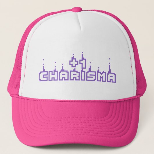 Gamer Charisma Stat Schattigee Paarse Pixel Art Sl Trucker Pet (Voorkant)