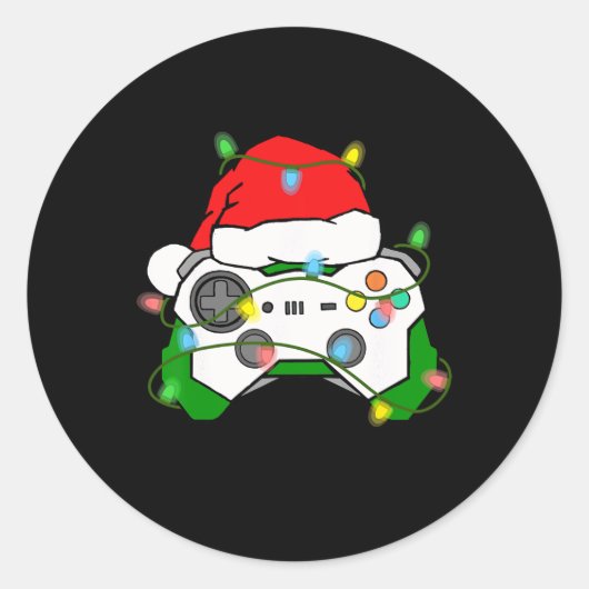 Gamer Christmas Gaming Santa Hat Video Game Contro Ronde Sticker (Voorkant)