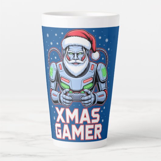 Gamer Christmas Gifts Cyber Santa Robot Xmas Gamer Latte Mok (Voorkant)