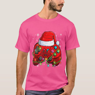 Gamer Christmas Video Game Santa Hat Lights Gaming T-shirt