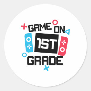 Gamer Ck naar school shirt jongen Game On 1e klas Ronde Sticker