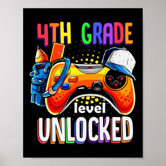 Gamer Ck To School Gamepad 4th Fourth Grade Level Poster (Voorkant)