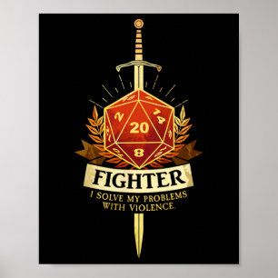 Gamer Cl Fighter Rpg Trpg Fantasy Gaming - Zwart  Poster