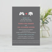 Gamer Controller Love Wedding Invites - Rood & gri Kaart (Staand voorkant)