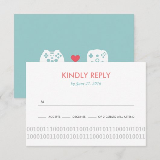 Gamer Controller Love Wedding RSVP Kaartje (Voorkant / Achterkant)