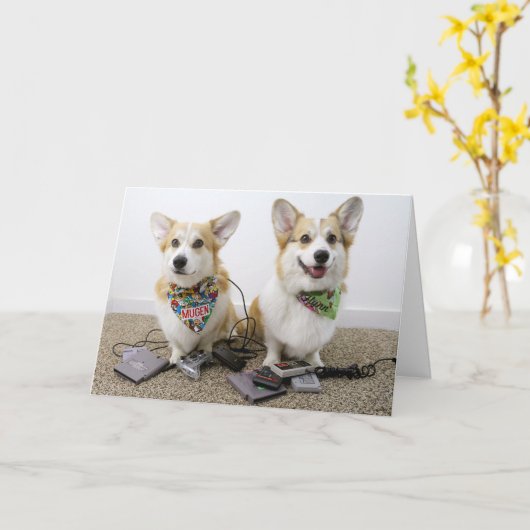 Gamer Corgis Folded Greeting Card Kaart (Gele Bloem)