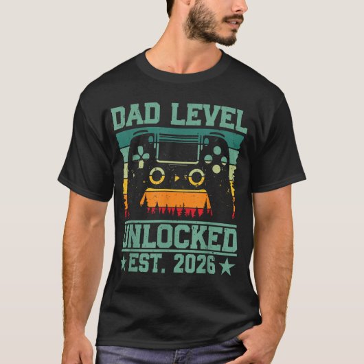 Gamer Daddy Dad Level Ontgrendeld Est 2026 Grappig T-shirt (Voorkant)