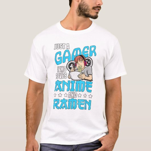 Gamer die houdt van Anime en Ramen T-shirt (Voorkant)
