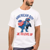 Gamer Dino American Boy Level Up T-shirt (Voorkant)
