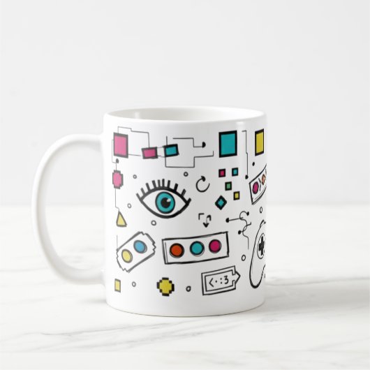 Gamer Doodle Art Cool Tech  Gaming Pattern  Koffiemok (Links)