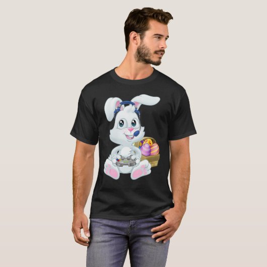 Gamer Easter Bunny Rabbit Video Game Player with C T-shirt (Voorkant volledig)