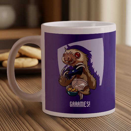 Gamer Eating Nachos in Underpants Cartoon Sloth Grote Koffiekop