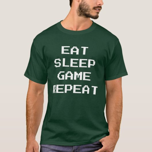 Gamer: Eet, Slaap, Spel, Herhaal met Pixel-tekst T-shirt (Voorkant)