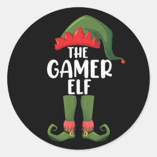 Gamer Elf Bijpassende Familie Kerstmis Gamer Ronde Sticker