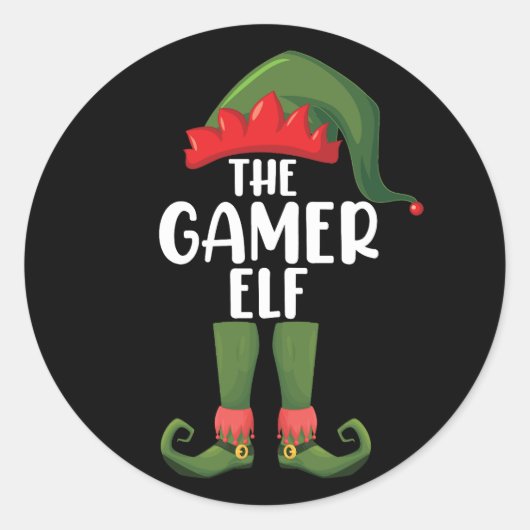 Gamer Elf Bijpassende Familie Kerstmis Gamer Ronde Sticker (Voorkant)