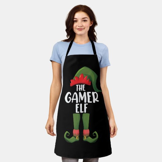 Gamer Elf Bijpassende Familie Kerstmis Gamer Schort (Gedragen)