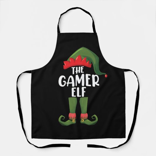 Gamer Elf Bijpassende Familie Kerstmis Gamer Schort (Voorkant)
