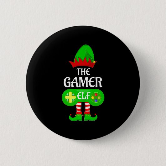 Gamer Elf Christmas Family Video Gaming Elf Squad Ronde Button 5,7 Cm (Voorkant)