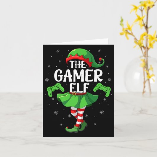 Gamer Elf Christmas Girls Women Elf Squad Xmas Fam Kaart (Gele Bloem)
