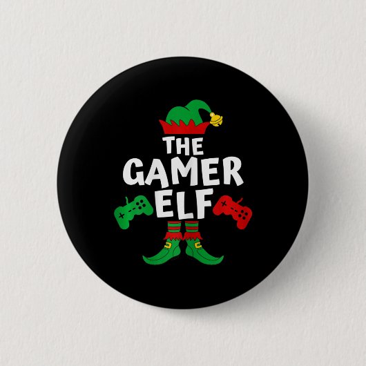 Gamer Elf Family Matching Shirten kerstcadeaus V Ronde Button 5,7 Cm (Voorkant)