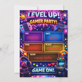 Gamer Feest Uitnodiging | Videospel Verjaardag