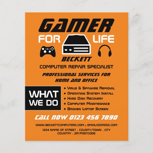 Gamer for Life, Computer Repair Specialist Advert Flyer (Voorkant)