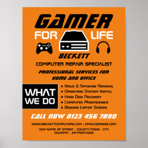 Gamer for Life, Computer Repair Specialist Advert Poster