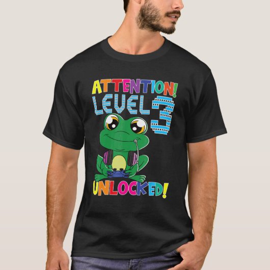 Gamer Frog Boy Attentie Level 3 Unlocked Gaming B T-shirt (Voorkant)