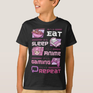 Gamer Gamen Videogames Grappig Eten Slapen Anime G T-shirt