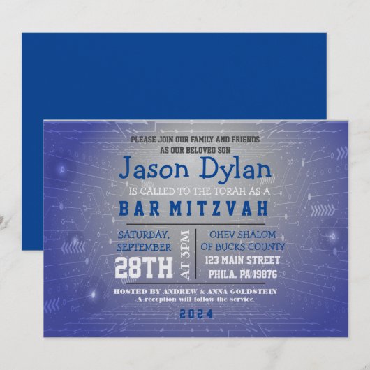 GAMER GAMING DIGITAL Bar Mitzvah Uitnodiging (Voorkant / Achterkant)