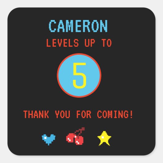 Gamer gepersonaliseerd 5e verjaardagsfeest vierkante sticker (Voorkant)