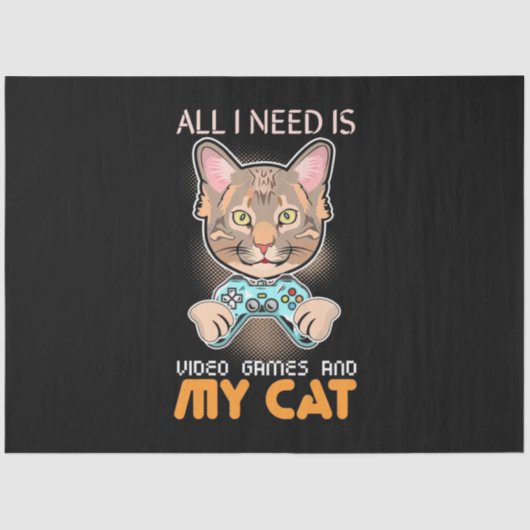 Gamer Gift | All I Need Is Video Games And My Cat Tissuepapier (Voorkant)