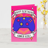 Gamer Girl Blue Controller Verjaardag Kaart (Gele Bloem)