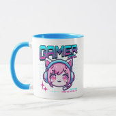 Gamer Girl Cat Coffee Mug Mok (Links)