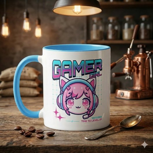 Gamer Girl Cat Coffee Mug Mok
