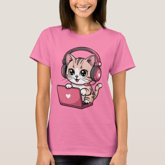 Gamer Girl Cat Gaming Cute T-shirt (Voorkant)