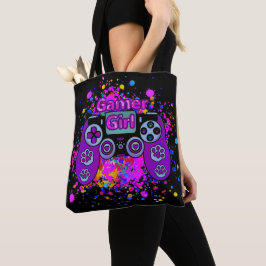 Gamer Girl Controller Paint Kleurrijk Plezier Tote Bag