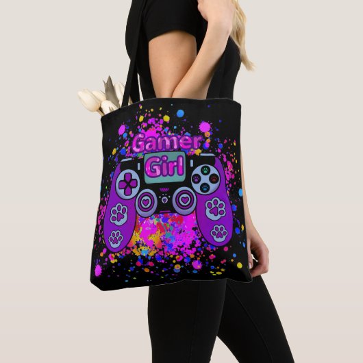Gamer Girl Controller Paint Kleurrijk Plezier Tote Bag (Dichtbij)