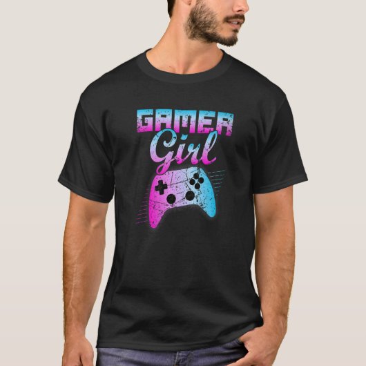 Gamer Girl Cool Video Game Controller Retro T-shirt (Voorkant)