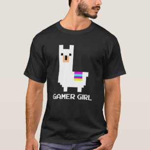 Gamer Girl Cute Alpaca Llama 8-bits videogame Cool T-shirt